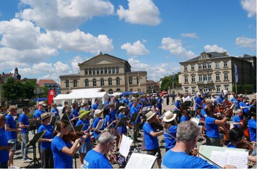 Im vergangenen Jahr noch auf dem Schlossplatz, bald im Globe: Der Coburger Symphonic Mob vereint Profis und Amateure. Foto: Neue Presse/Dieter Ungelenk