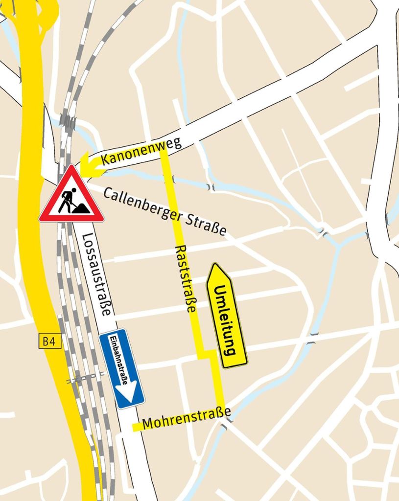 Ab 19. Februar ist die Lossaustraße stadteinwärts für voraussichtlich knapp vier Wochen gesperrt. Quelle: Unbekannt