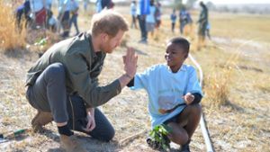 Prinz Harry pflanzt Bäume mit Schülern in Botsuana