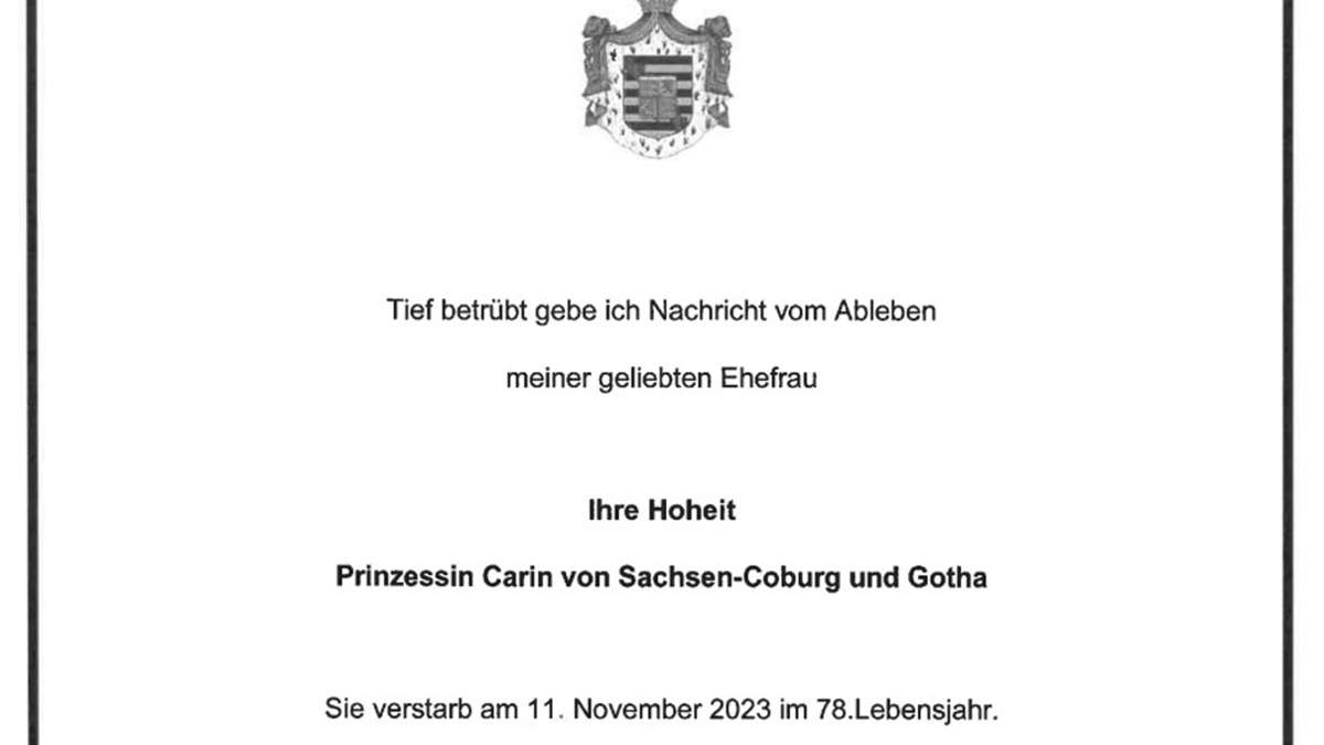 Coburger Herzogshaus: Prinzessin Carin ist tot