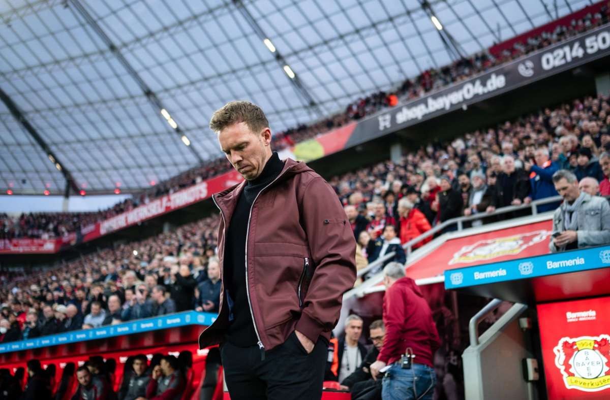Er muss gehen: Nach der 1:2-Pleite in Leverkusen muss Julian Nagelsmann seinen Platz beim FC Bayern räumen. Foto: dpa/Marius Becker